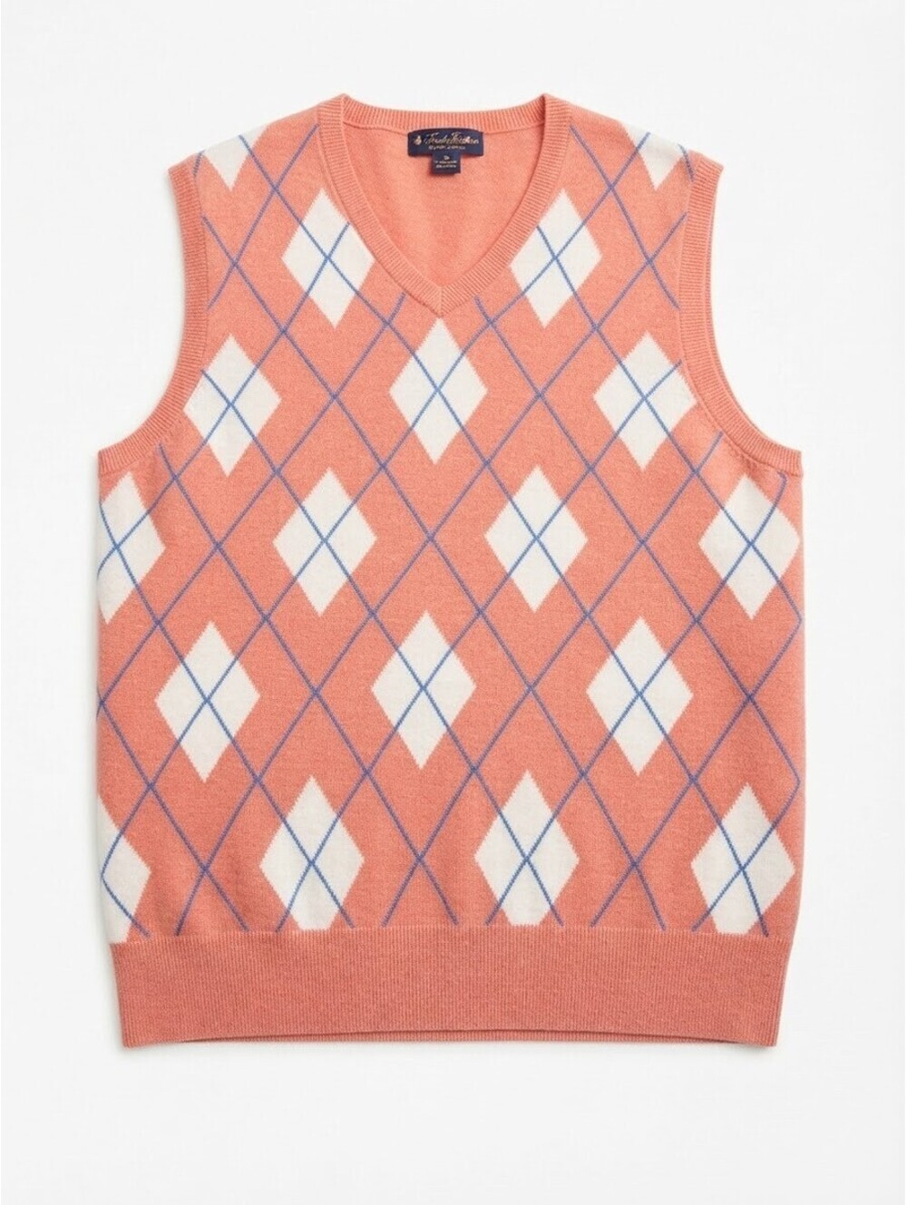 Brooks Brothers Men's Medium Peach Argyle Supima Cotton Sweater Vest